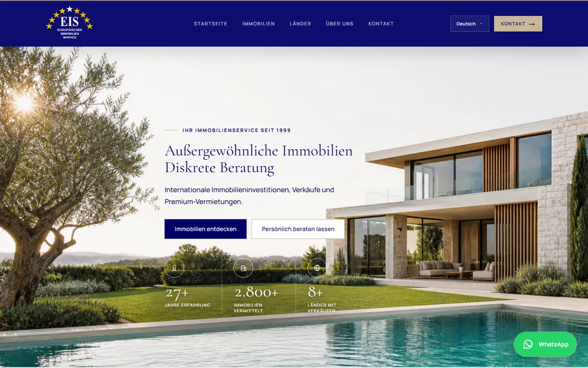 EIS Immobilien: the first screen of the live site