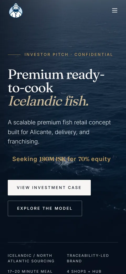 The Icelandic Fisherman Shop pitch on a phone: the first screen