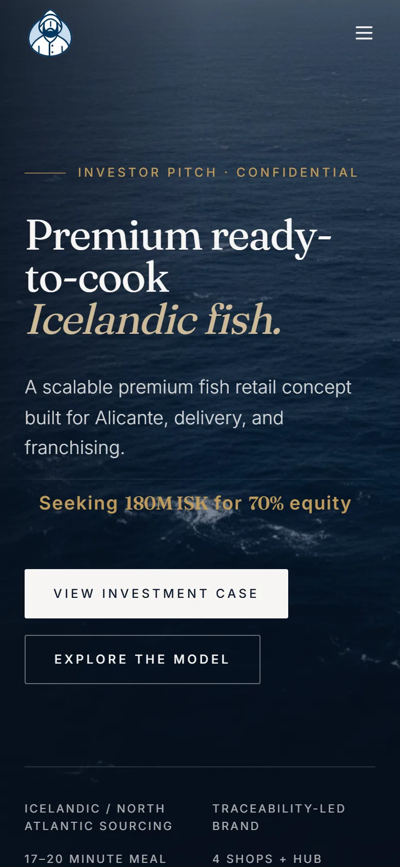 The Icelandic Fisherman Shop pitch on a phone: the first screen